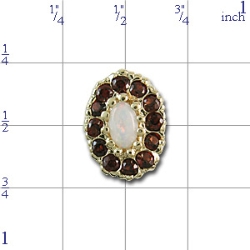 AC426 14K SLIDE WITH OPAL CENTER/GARNET SIDES 